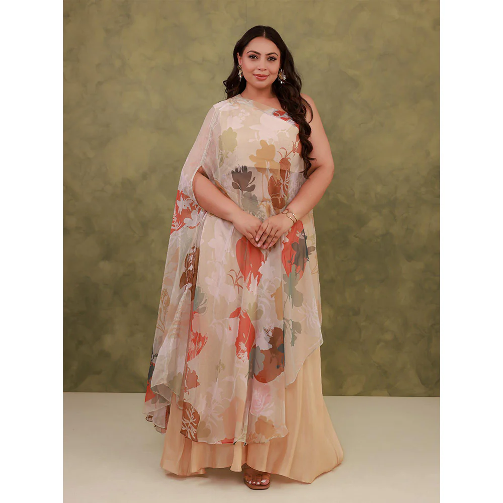 AROOP SHOP INDIA Beige Aspen Floral Kurta with Slip and Sharara - Image 5