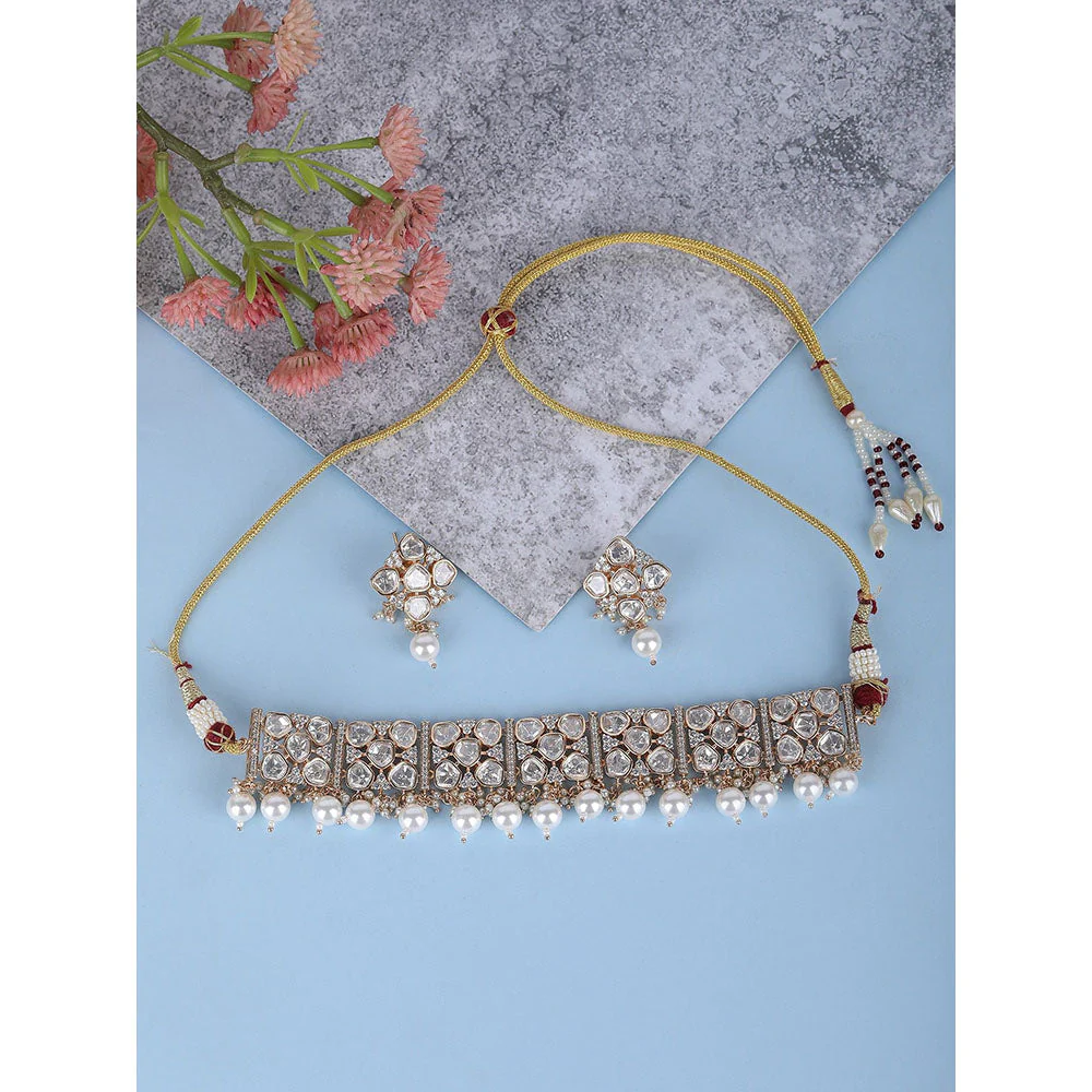 Auraa Trends 22K Gold Tone Kundan & Pearls Meenakari Jewellery Earring For Women - Image 3