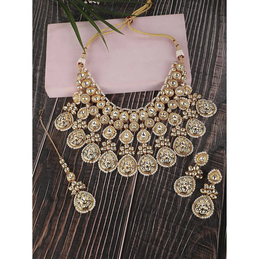 Auraa Trends 22KT Gold Plated Kundan Classic White Stone Necklace Set for women - Image 2