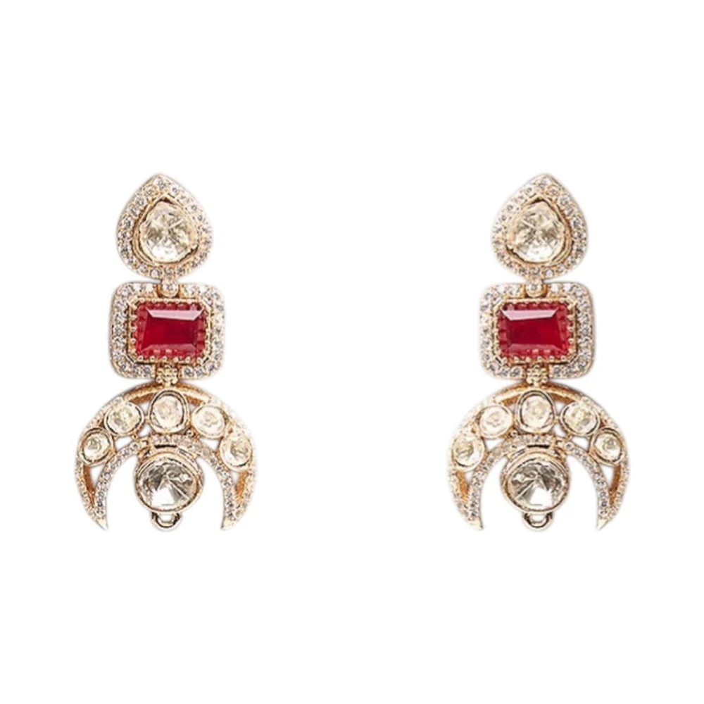 Auraa Trends Designer Ruby Red Stone Long Pendant Necklace Set - Image 5