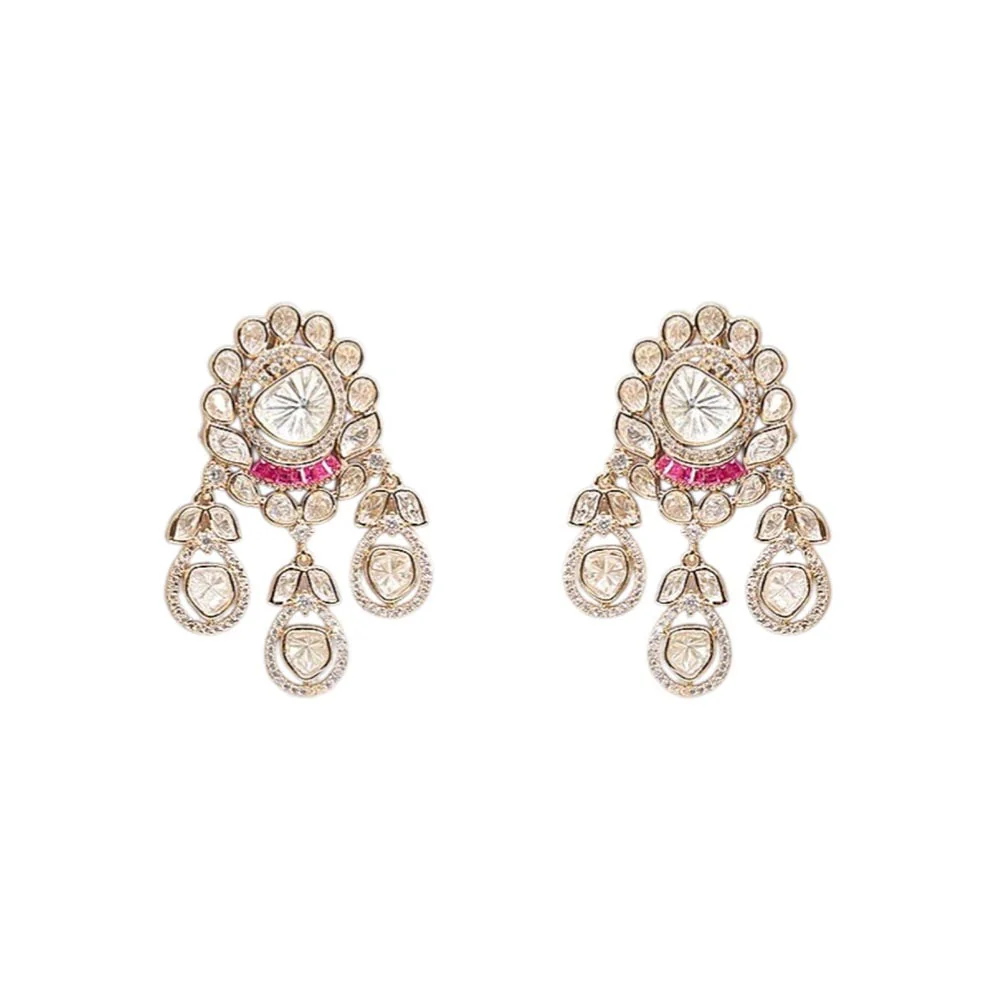 Auraa Trends Pink Bridal Kundan Choker Necklace Jewellery Set - Image 5