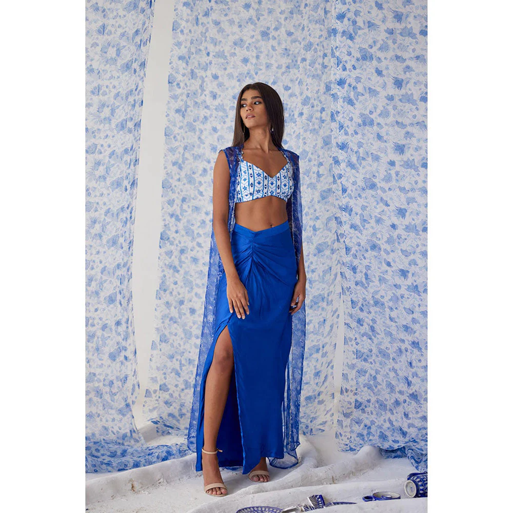 Baise Gaba Blue Abhra Skirt Choga (Set of 3) - Image 2
