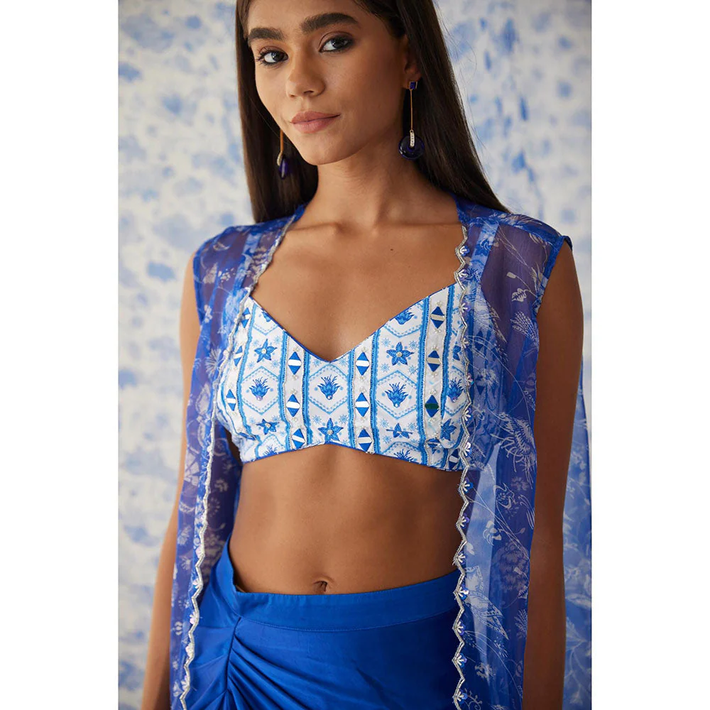 Baise Gaba Blue Abhra Skirt Choga (Set of 3) - Image 6