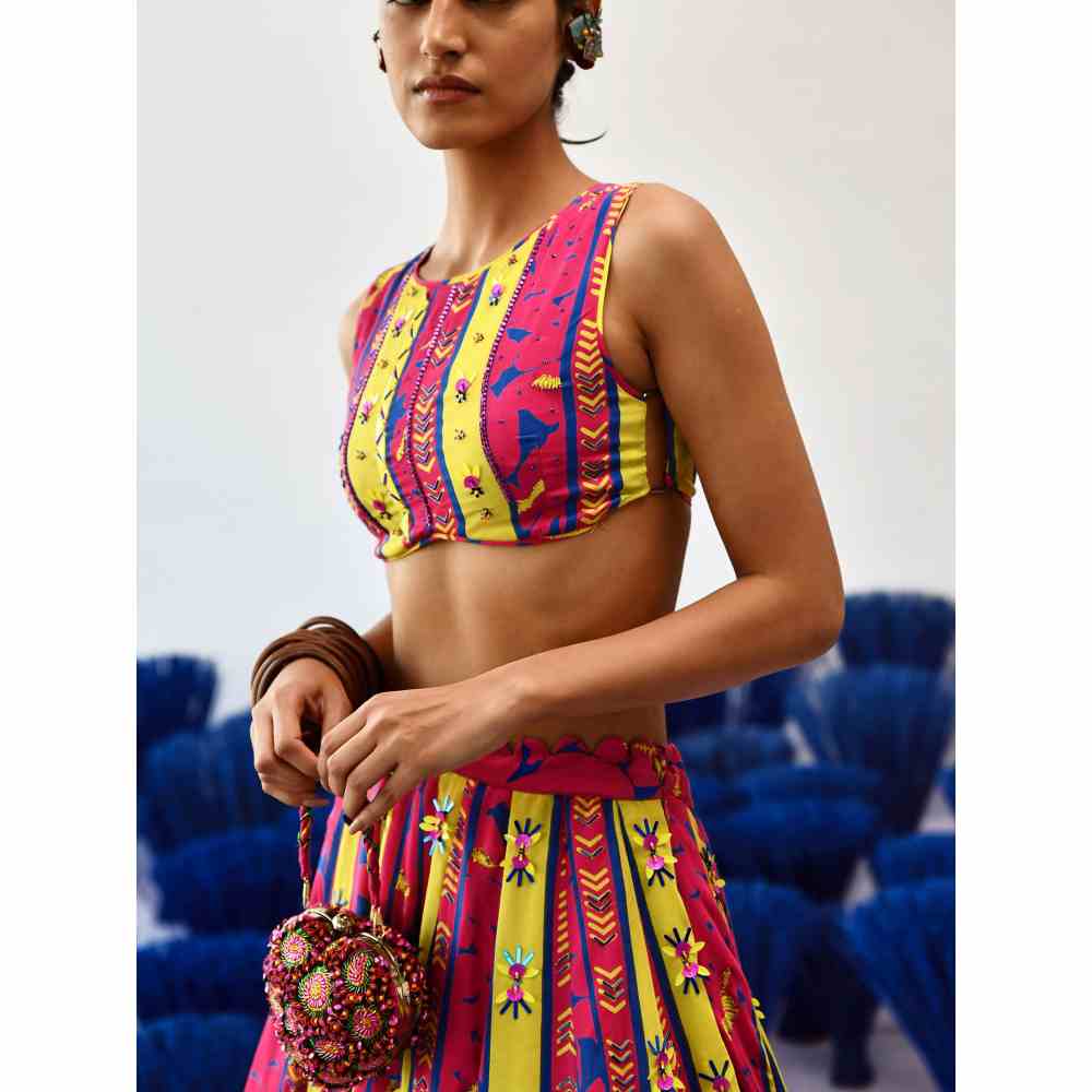 Baise Gaba Calf Length Baagh Short Skirt with Blouse (Set of 2) - Image 4