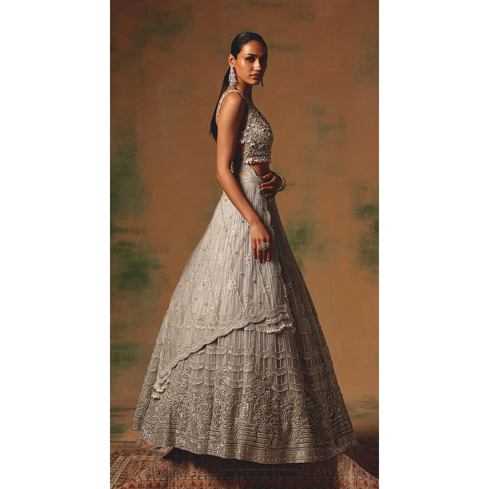 Basanti Kapde aur Koffee The Silvered Dove Lehenga And Stitched Blouse With Dupatta - Image 5