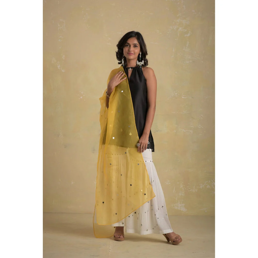 Charkhee Black & White Short Kurti With Sharara & Dupatta - (Set of 3) - Image 5