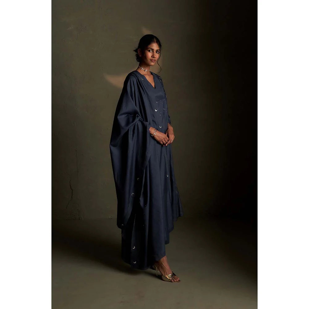 Charkhee Blue Dusk Double Yoke Kurta with Pant and Dupatta - Image 7