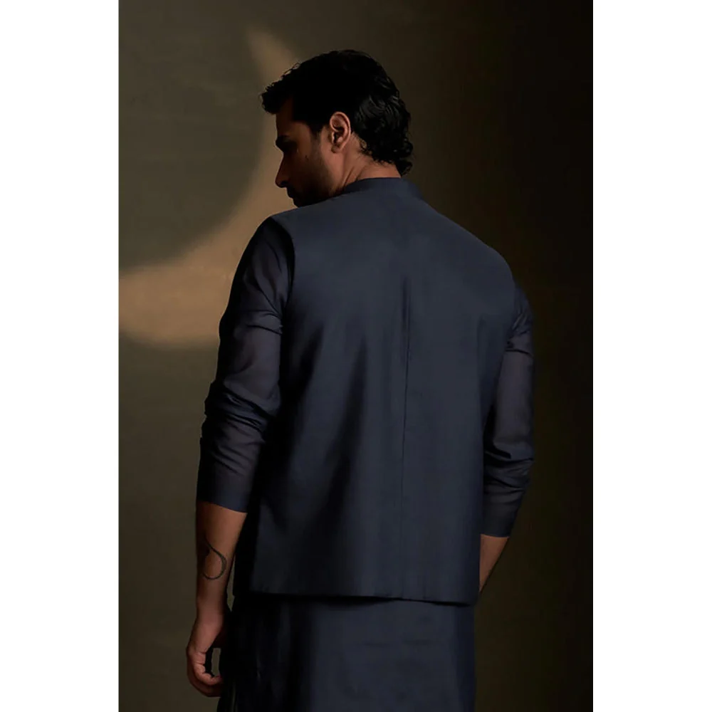 Charkhee Blue Kurta with Pyjama and Jacket - Image 2