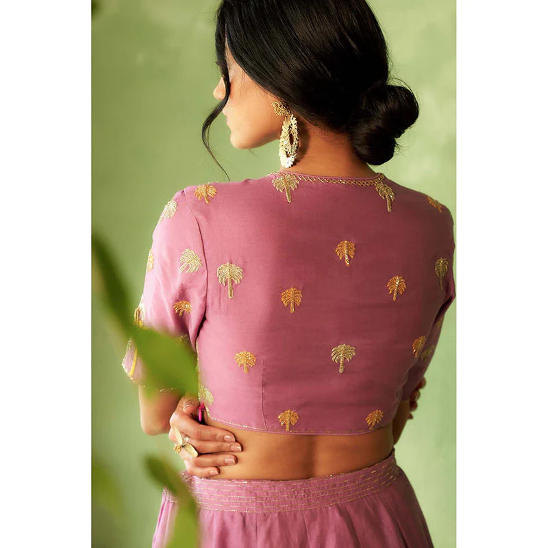Charkhee Pink Kinaara Lehenga with Blouse and Dupatta - Image 3