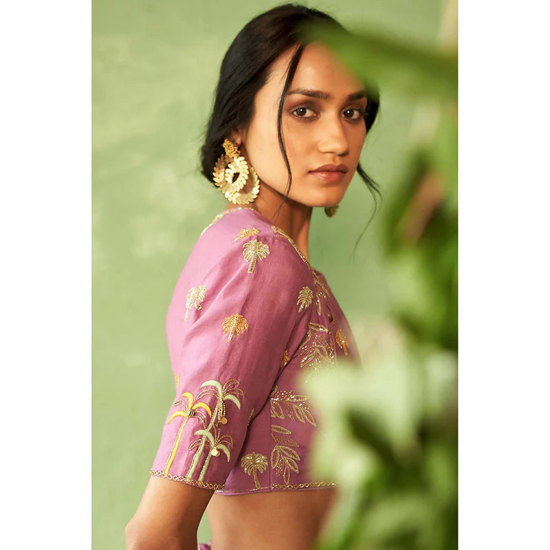 Charkhee Pink Kinaara Lehenga with Blouse and Dupatta - Image 4