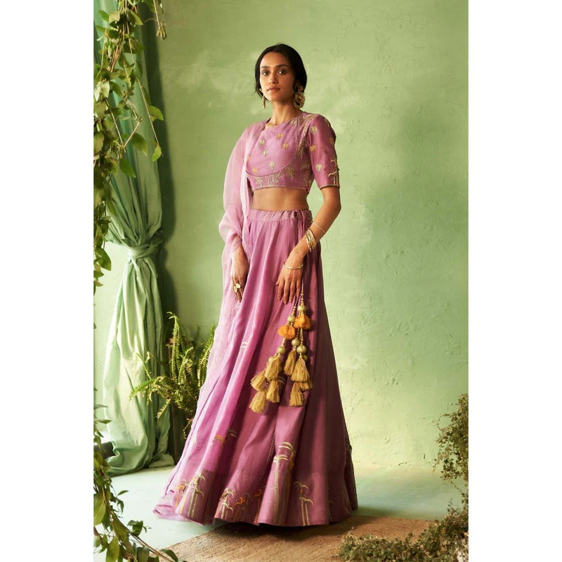 Charkhee Pink Kinaara Lehenga with Blouse and Dupatta - Image 5