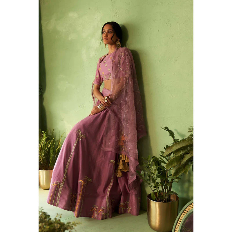 Charkhee Pink Kinaara Lehenga with Blouse and Dupatta - Image 7