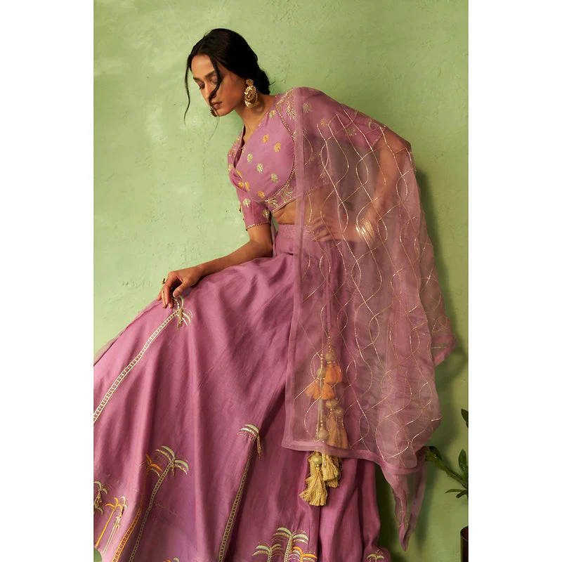 Charkhee Pink Kinaara Lehenga with Blouse and Dupatta - Image 8