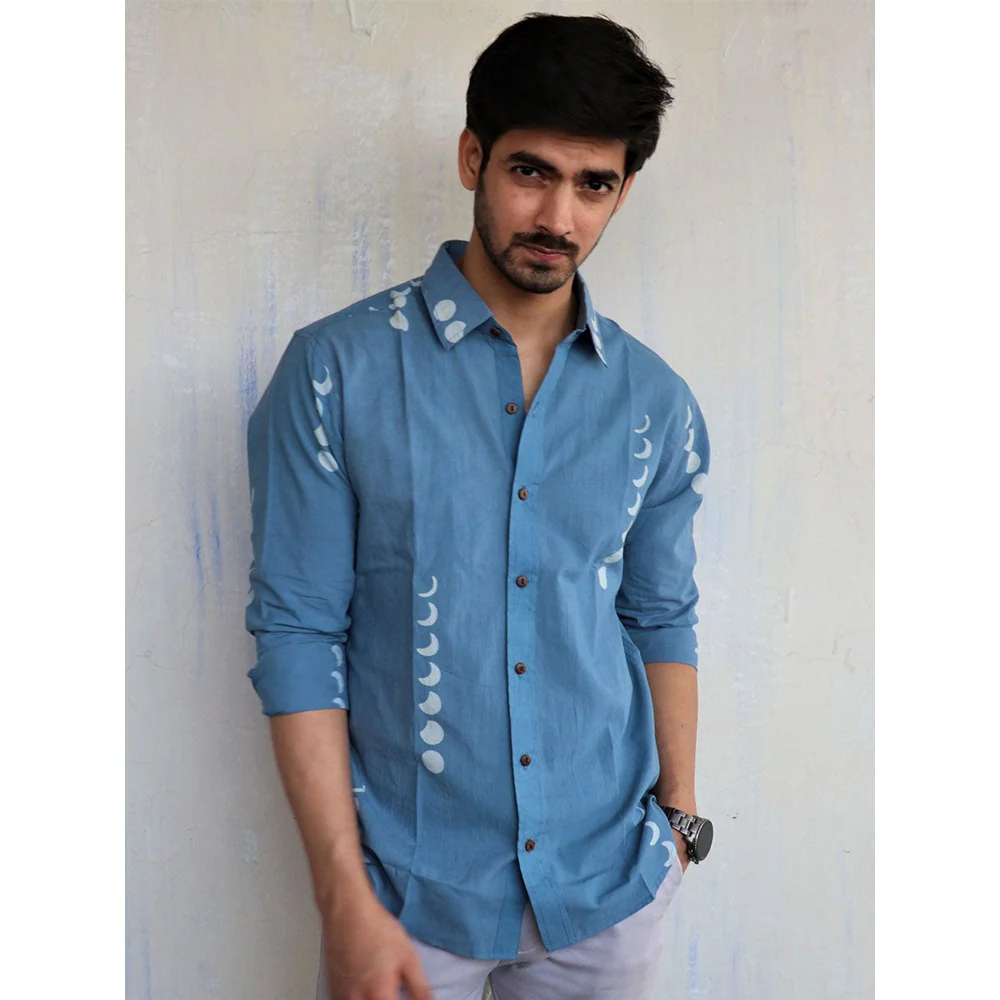 Chidiyaa Blue Eclipse Block Printed Mens Shirt - Image 2