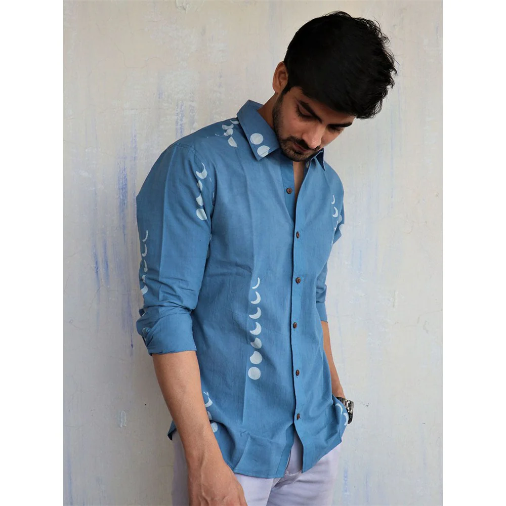 Chidiyaa Blue Eclipse Block Printed Mens Shirt - Image 3