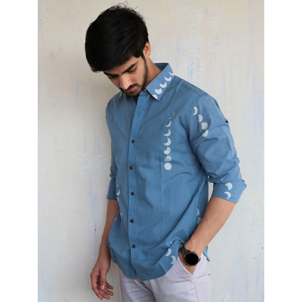 Chidiyaa Blue Eclipse Block Printed Mens Shirt - Image 4