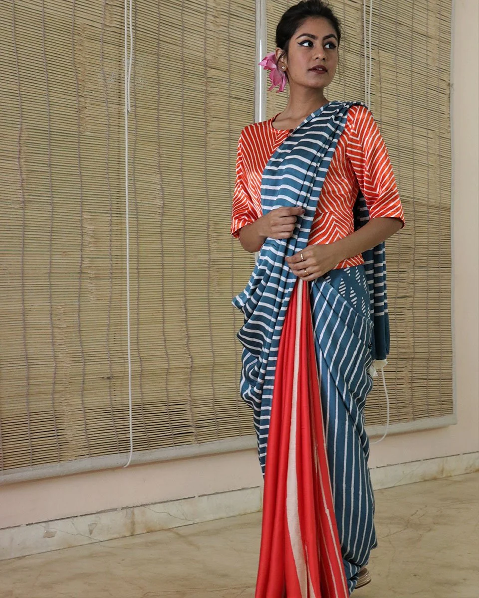 Chidiyaa Blue Modal Silk Saree with Unstitched Blouse