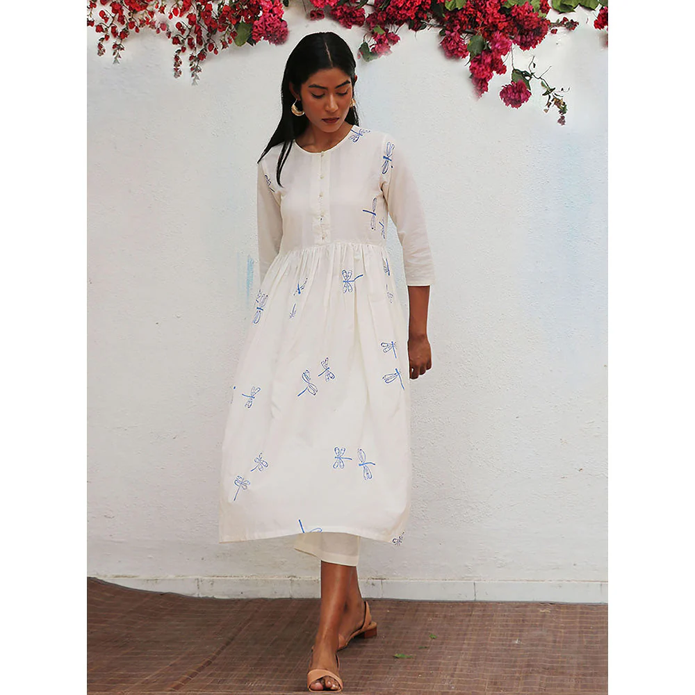 Chidiyaa Bogainvillea Mehri Block Printed Cotton Kurta & Pant (Set of 2) - Image 3