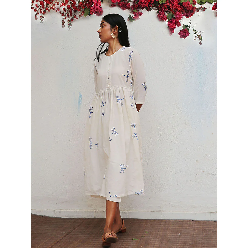 Chidiyaa Bogainvillea Mehri Block Printed Cotton Kurta & Pant (Set of 2) - Image 4