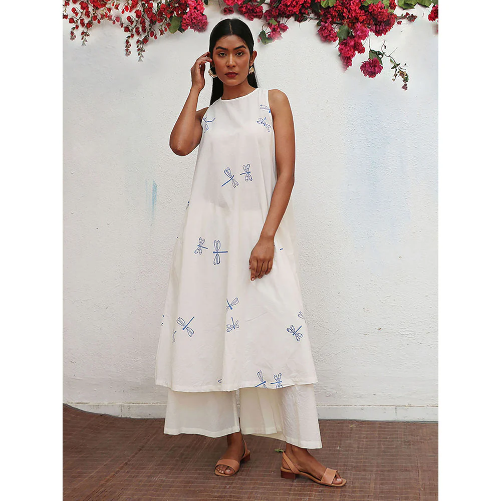 Chidiyaa Bogainvillea Suvi Block Printed Cotton Kurta & Palazzo (Set of 2) - Image 3