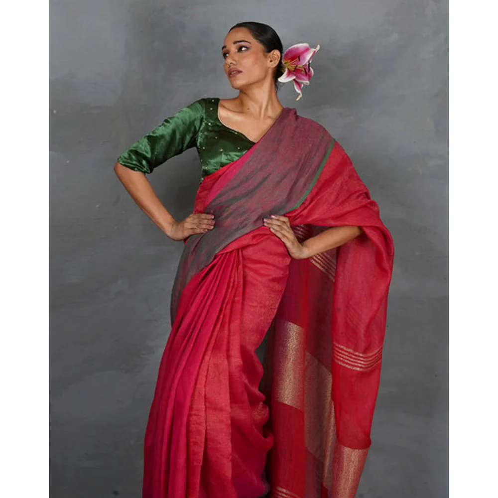 Chidiyaa Glow Handwoven Linen Saree with Unstitched Blouse - Tara - Image 5