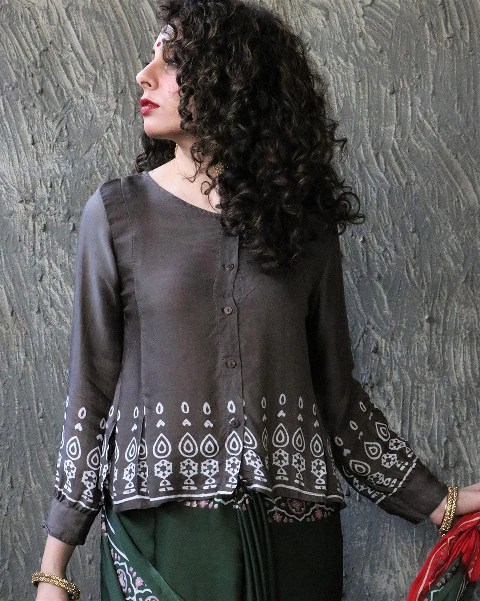 Chidiyaa Grey Mashru Silk Top