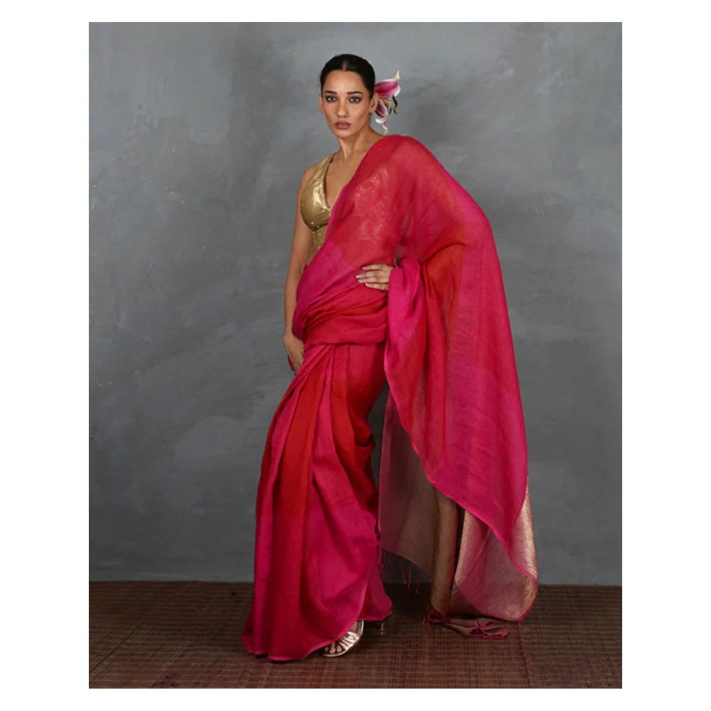 Chidiyaa Inner Glow Handwoven Linen Saree with Unstitched Blouse - Image 8