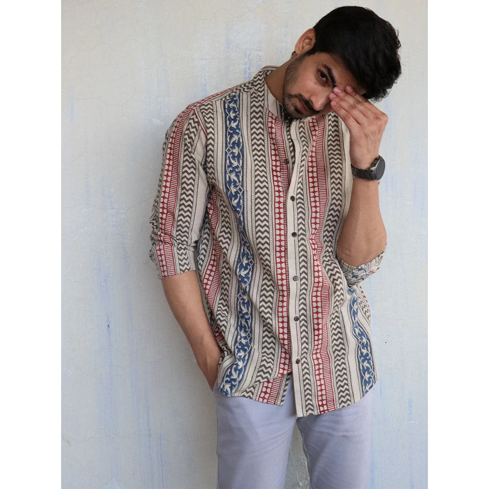 Chidiyaa Ivory Block Printed Mens Shirt - Image 2