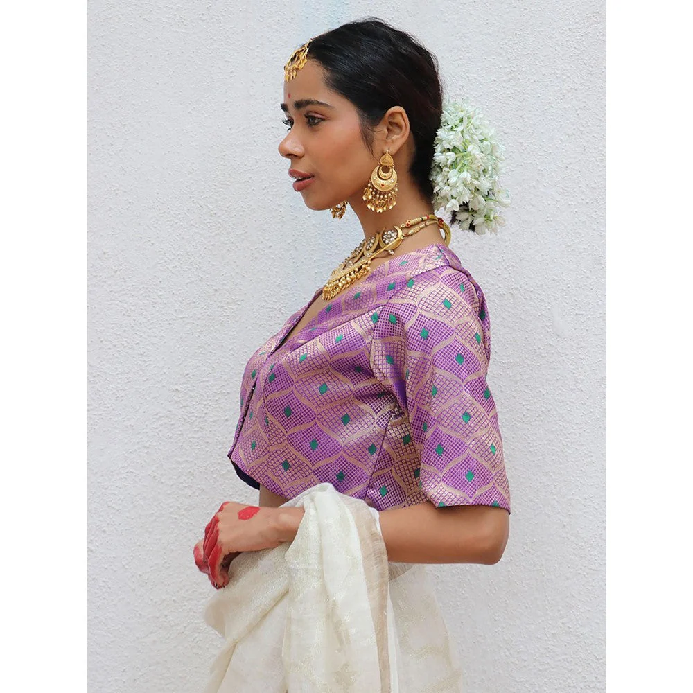 Chidiyaa Juhi Mogra Jenise Purple Brocade Stitched Blouse - Image 2