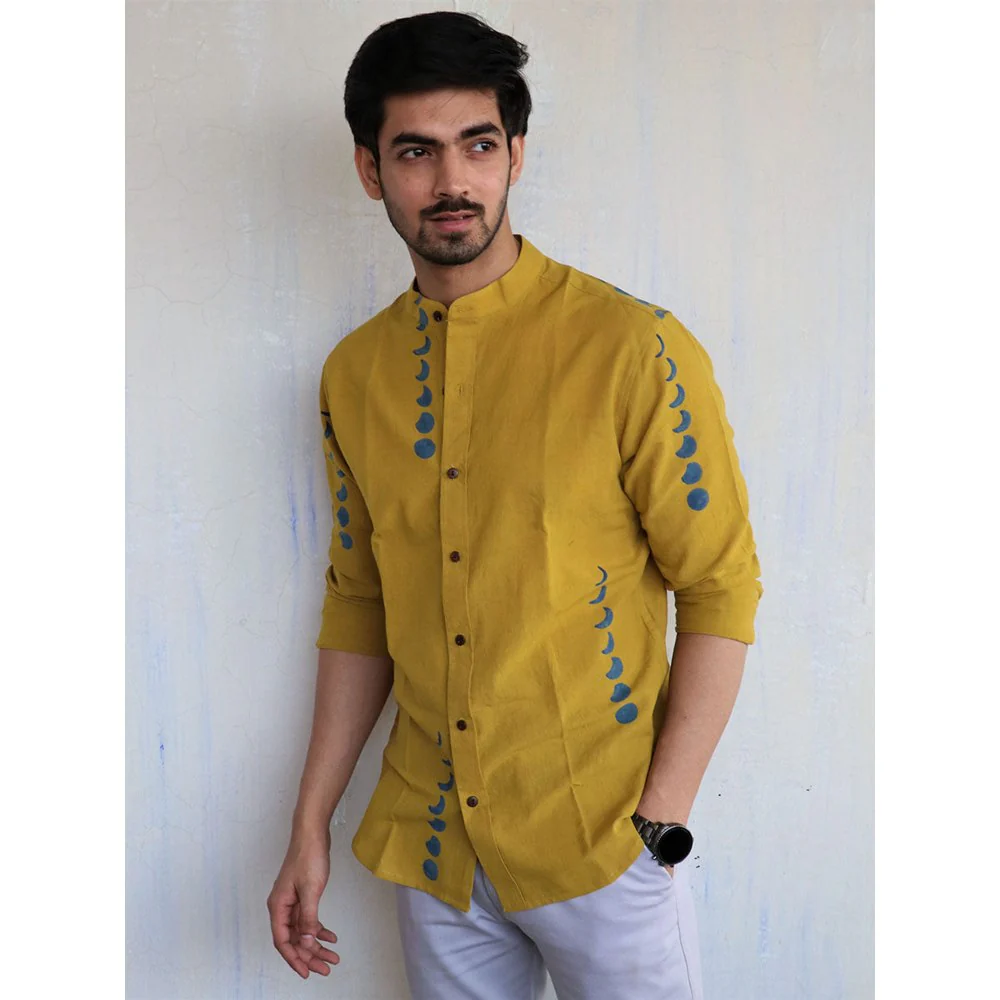 Chidiyaa Mustard Eclipse Block Printed Mens Shirt - Image 3