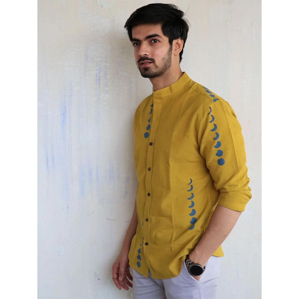 Chidiyaa Mustard Eclipse Block Printed Mens Shirt - Image 4