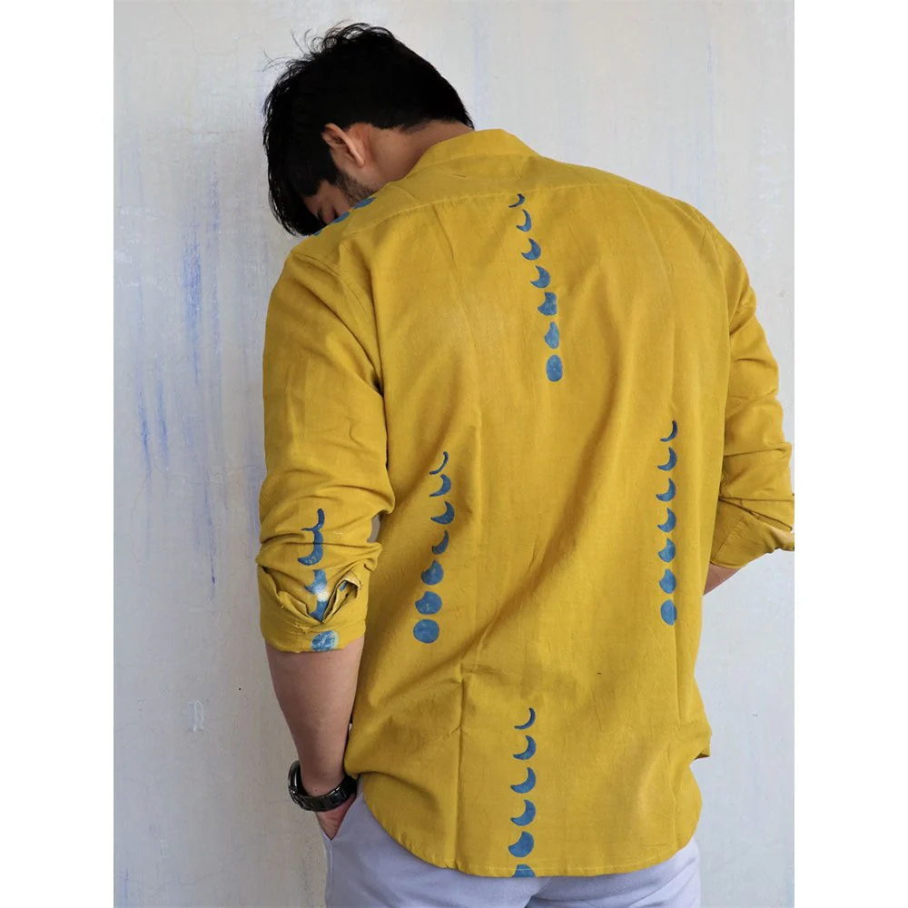 Chidiyaa Mustard Eclipse Block Printed Mens Shirt - Image 5