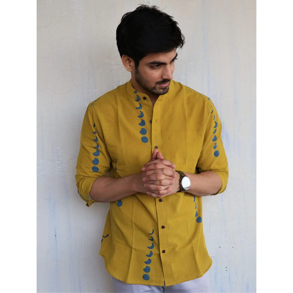 Chidiyaa Mustard Eclipse Block Printed Mens Shirt - Image 6