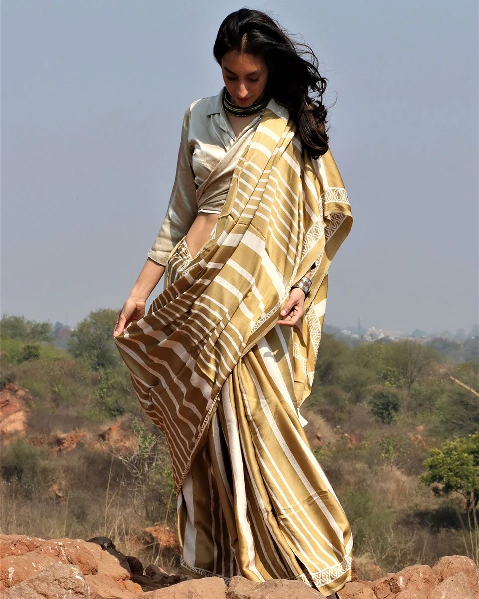 Chidiyaa Mustard Modal Silk Saree with Unstitched Blouse