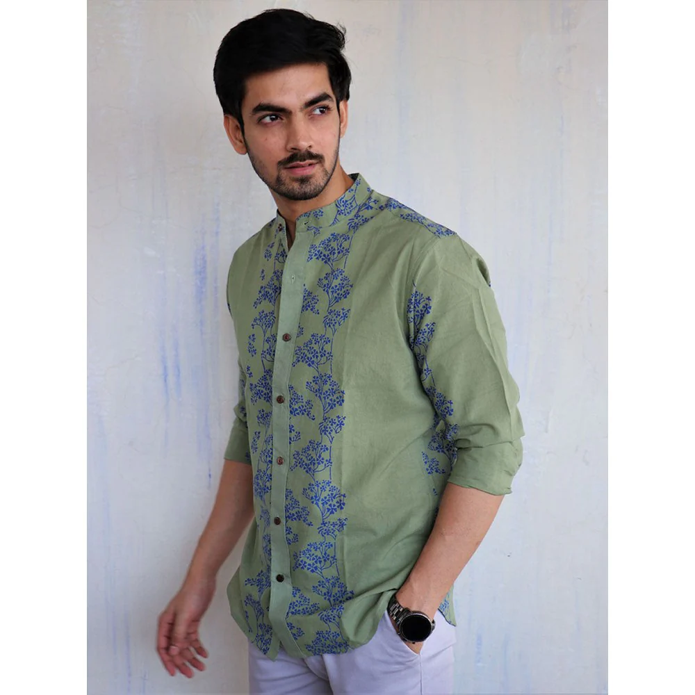 Chidiyaa Olive Block Printed Mens Shirt - Image 3