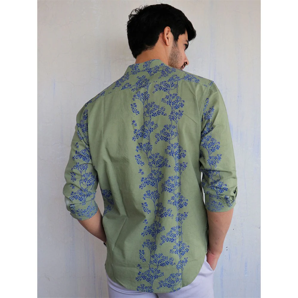 Chidiyaa Olive Block Printed Mens Shirt - Image 5