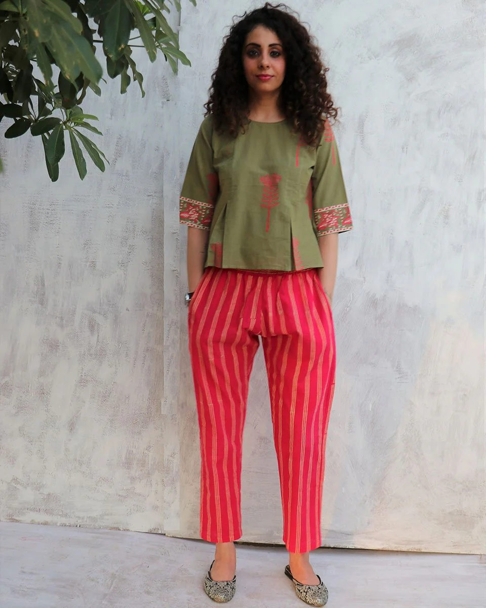 Chidiyaa Pink Kota Silk Pant