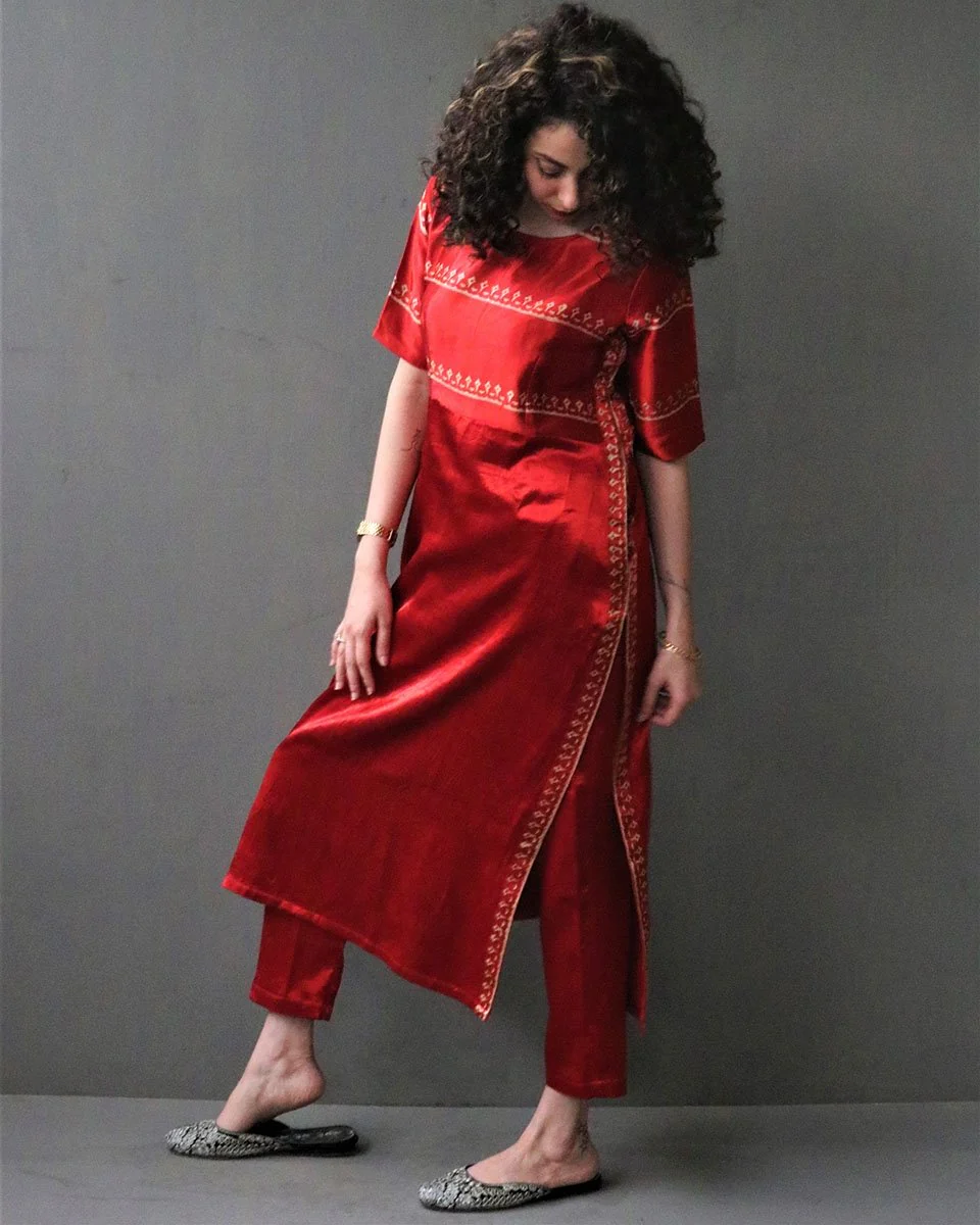 Chidiyaa Red Cotton Pant