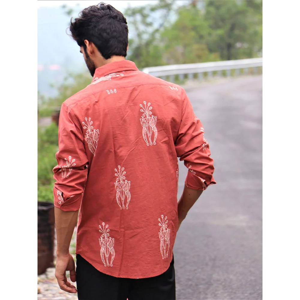 Chidiyaa Rust Block Printed Cotton Shirt - Image 2