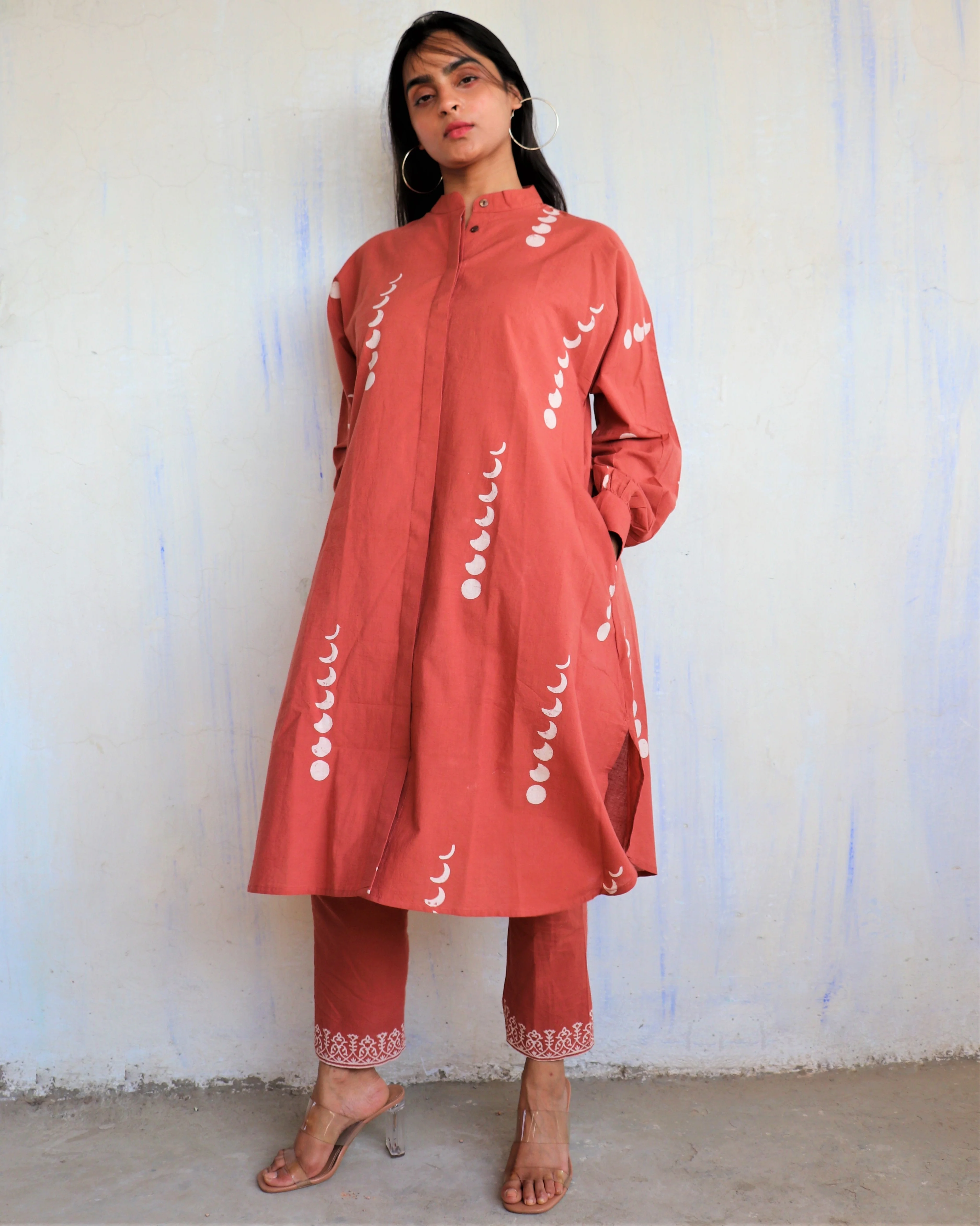 Chidiyaa Rust Eclipse Printed Cotton Kurta (Set of 2)