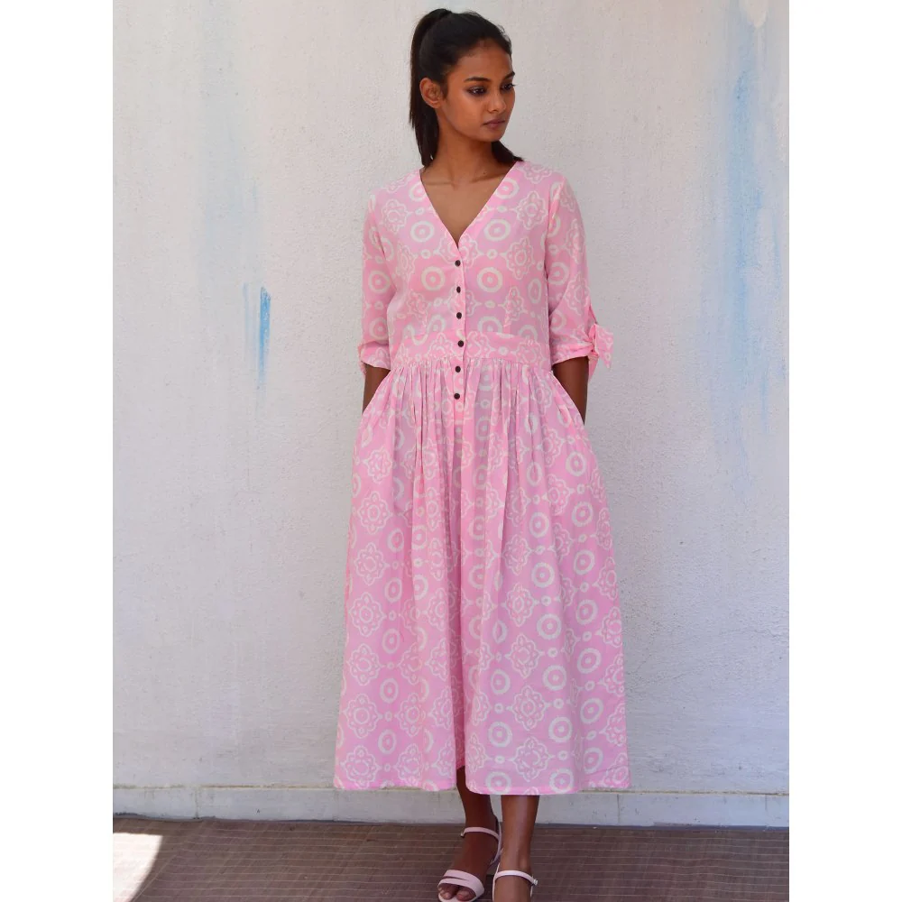 Chidiyaa Smell of Rain Gulpha Hand Block Printed Cotton Dress - Image 6