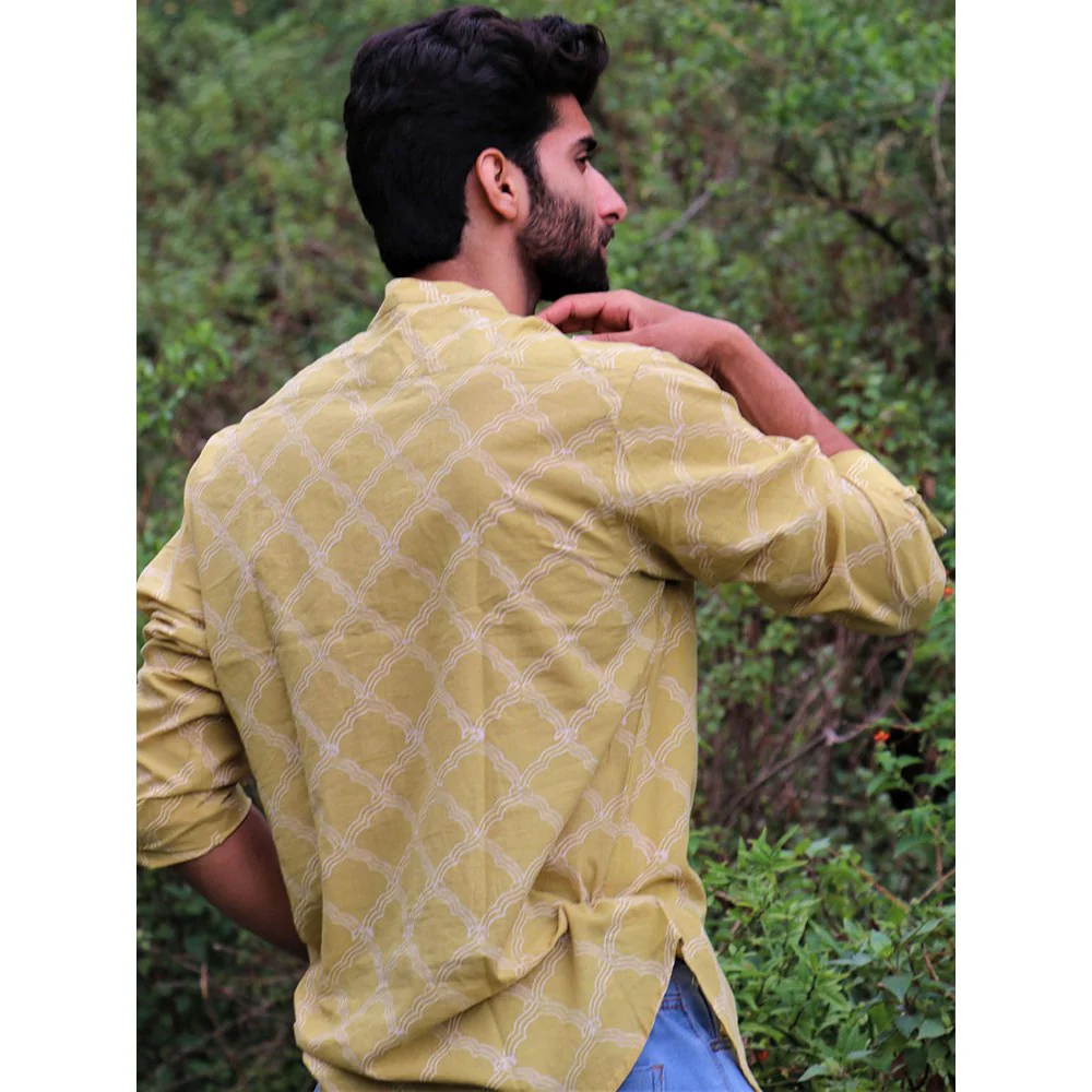 Chidiyaa Yellow Block Printed Cotton Shirt - Image 3