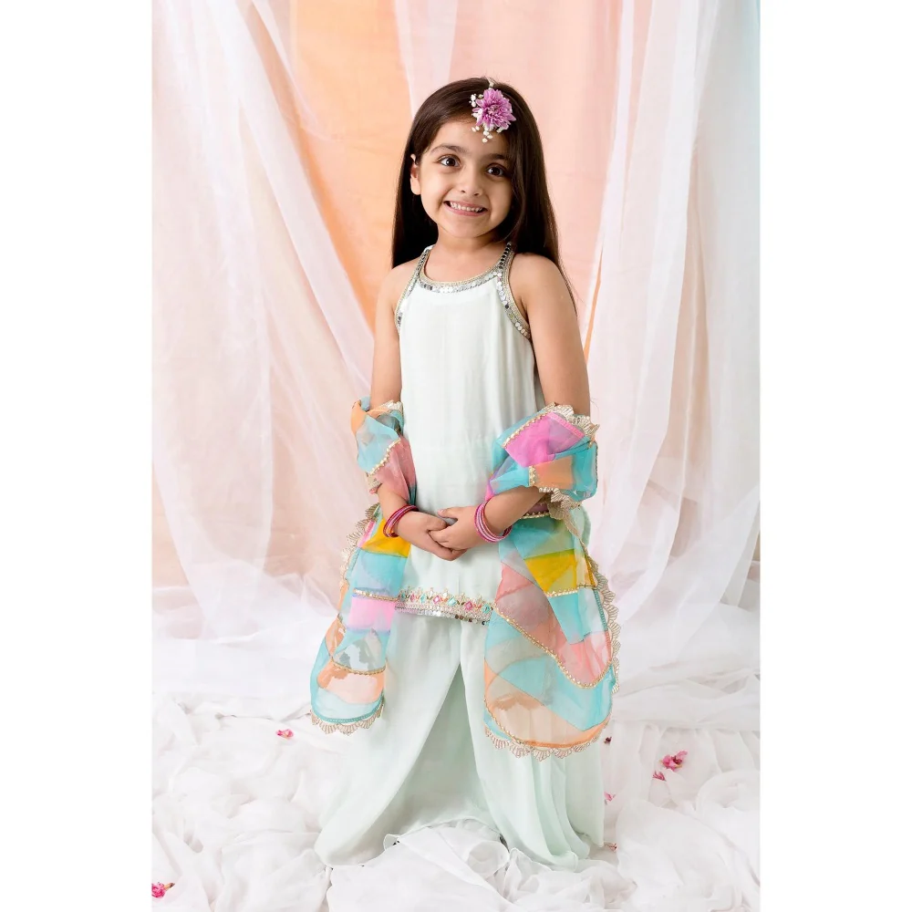 Chotibuti Green Muslin Gota Kurta with Sharara and Dupatta - Image 2