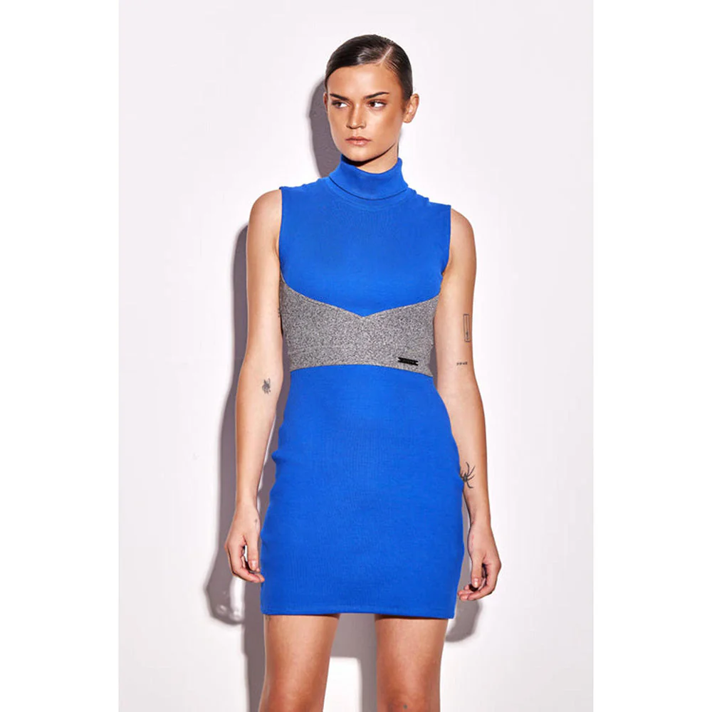 CILVR Chemical Blue Turtle Neck Mini Dress - Image 3