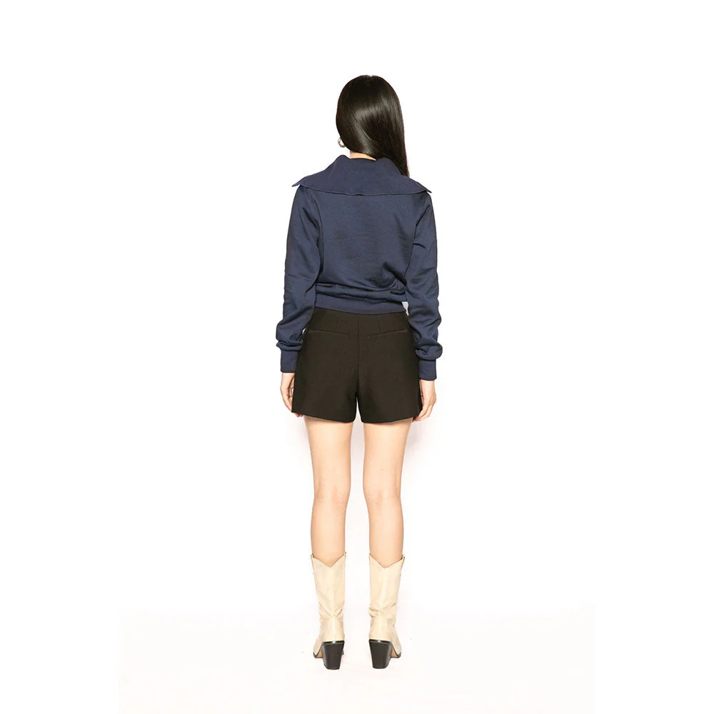 Contemponari Navy Blue Solid Full Sleeves Nestor Top - Image 4