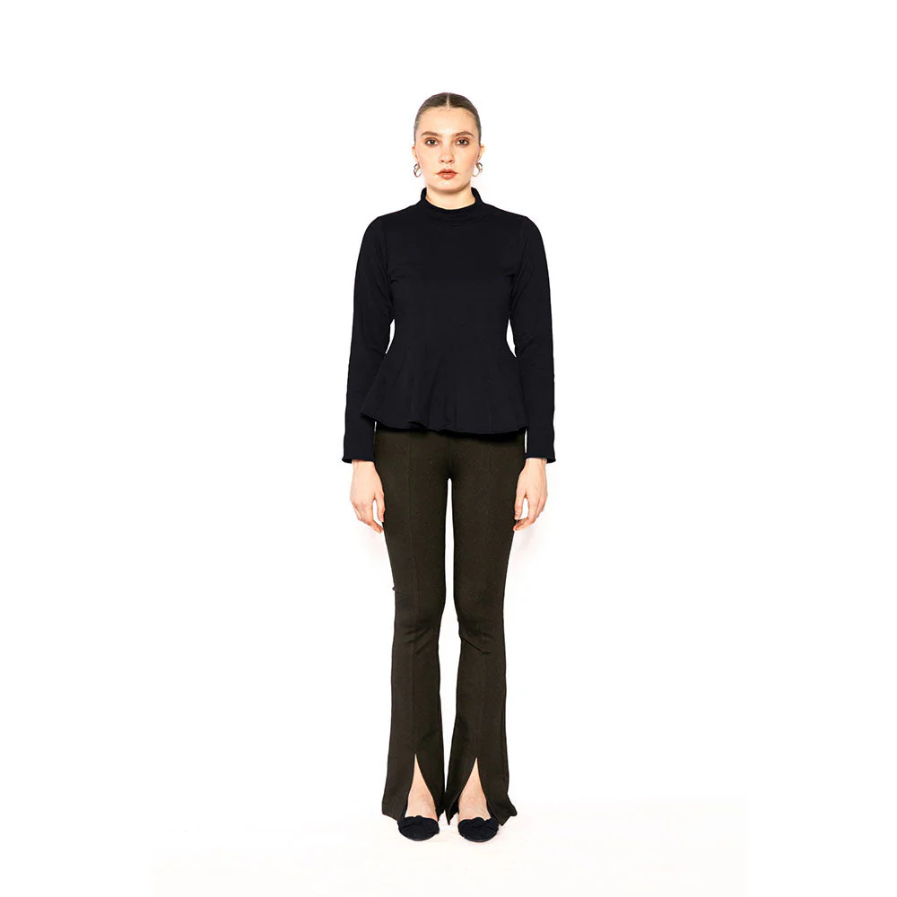Contemponari Navy Blue Solid Full Sleeves Trojan Top