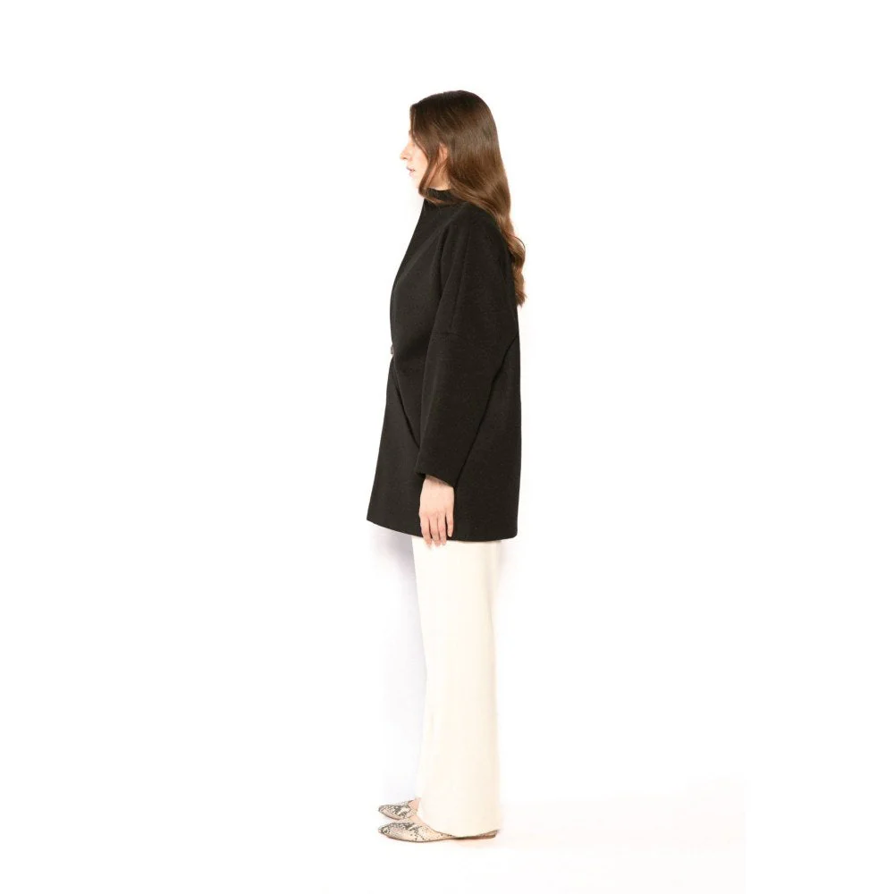 Contemponari Womens Archer Solid Black Wintercoat - Image 3