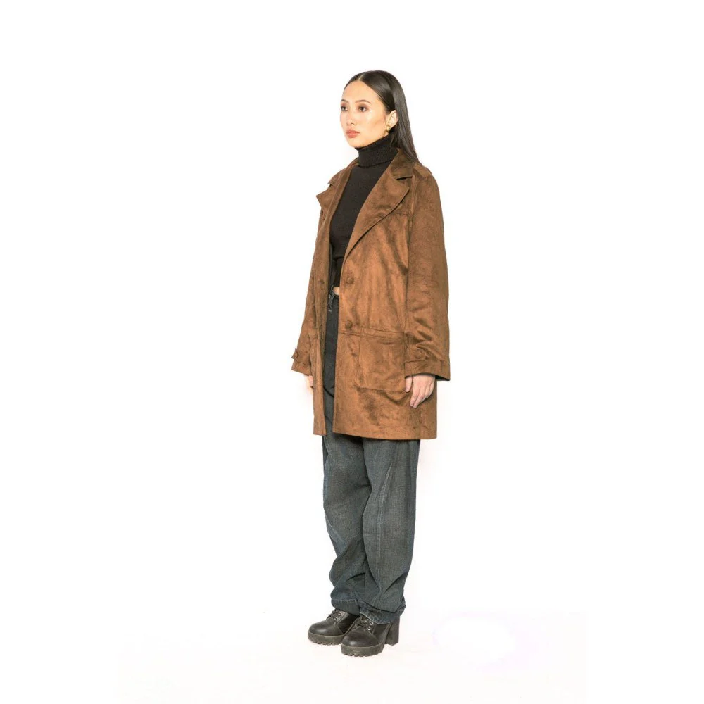 Contemponari Womens Leo Solid Brown Coat - Image 2