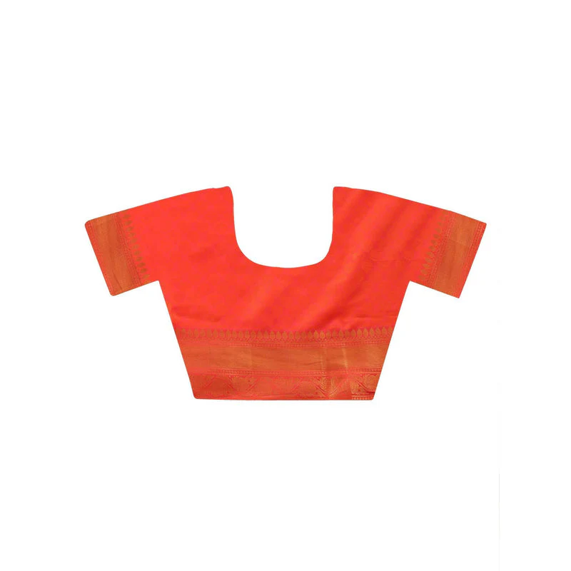 Dress & Dazzle Flame Orange Banarasi Silk Saree with Unstitched Blouse - Image 6