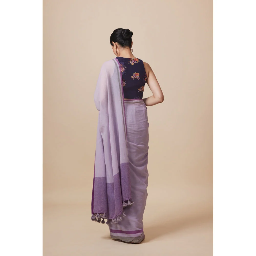 Dressfolk Handwoven Pure Cotton Lavender Saree With Unstitched Blouse - Image 2
